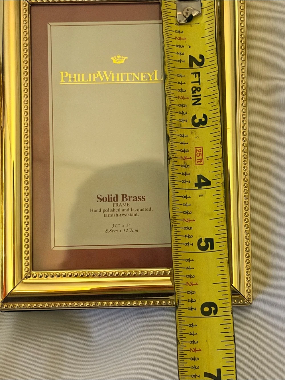 Philip Whitney Ltd Solid Brass Picture Frame 3.5x5 Gold Beaded Tabletop Frame